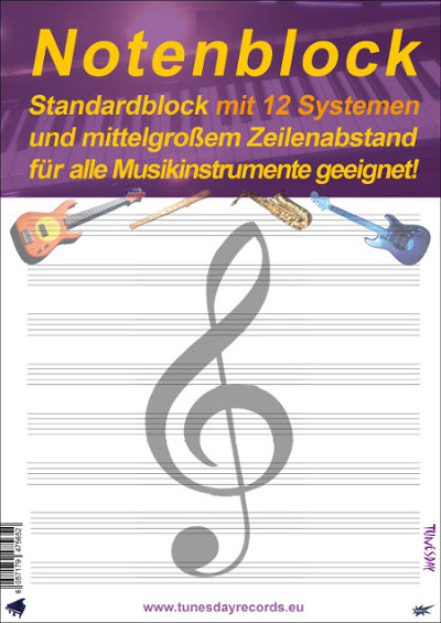 Notenblock Standard mit 12 Systemen fÃ¼r alle Musikinstrumente